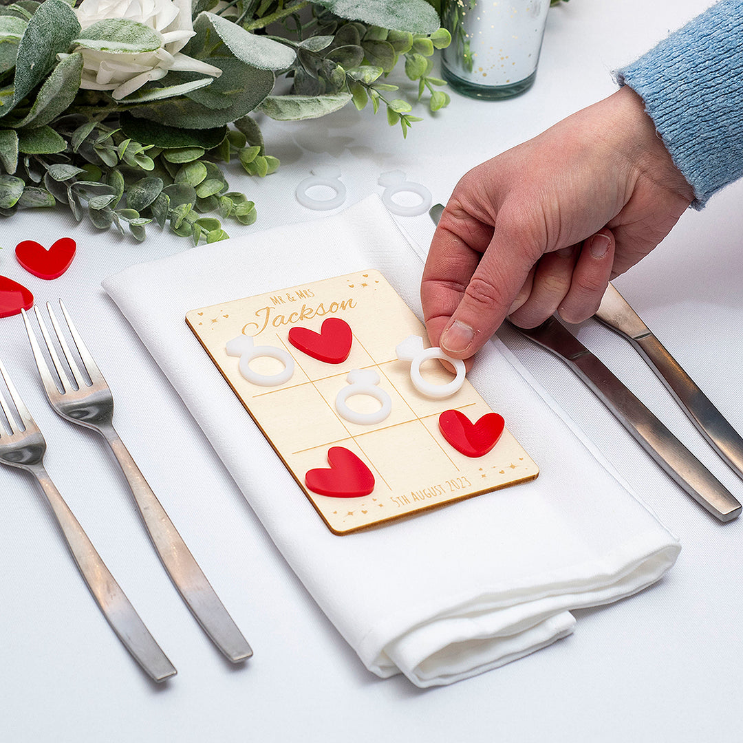 Hearts and Rings Wedding Tic Tac Toe Guest Favour Puzzle Game-Weddings by Lumi