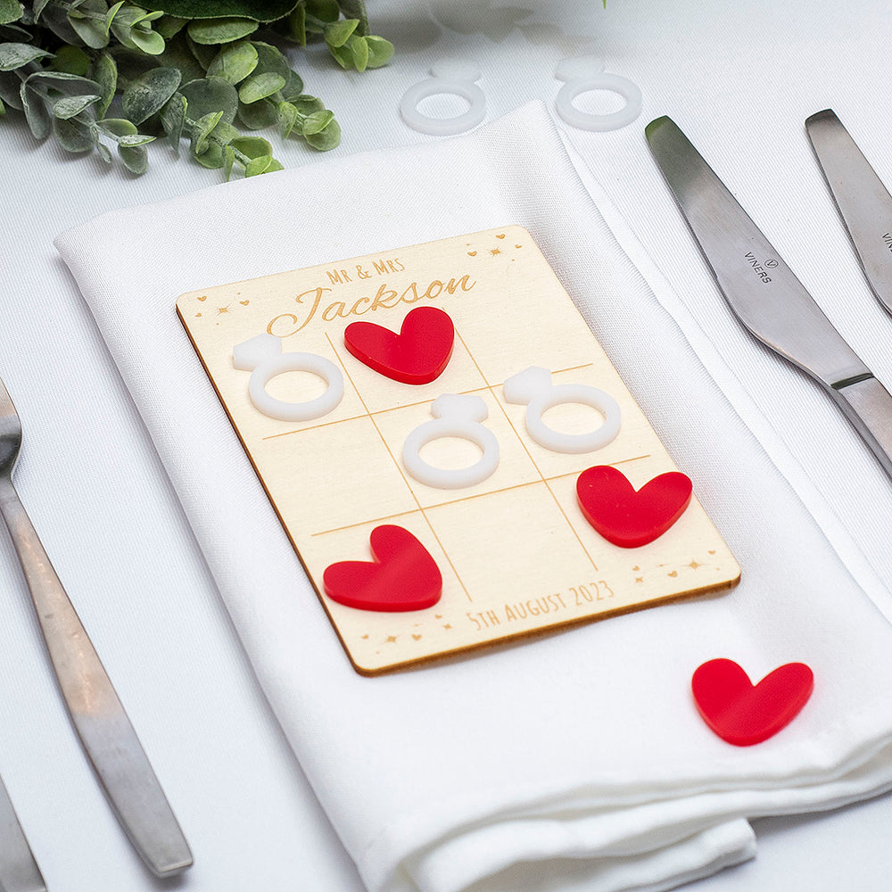 Hearts and Rings Wedding Tic Tac Toe Guest Favour Puzzle Game-Weddings by Lumi