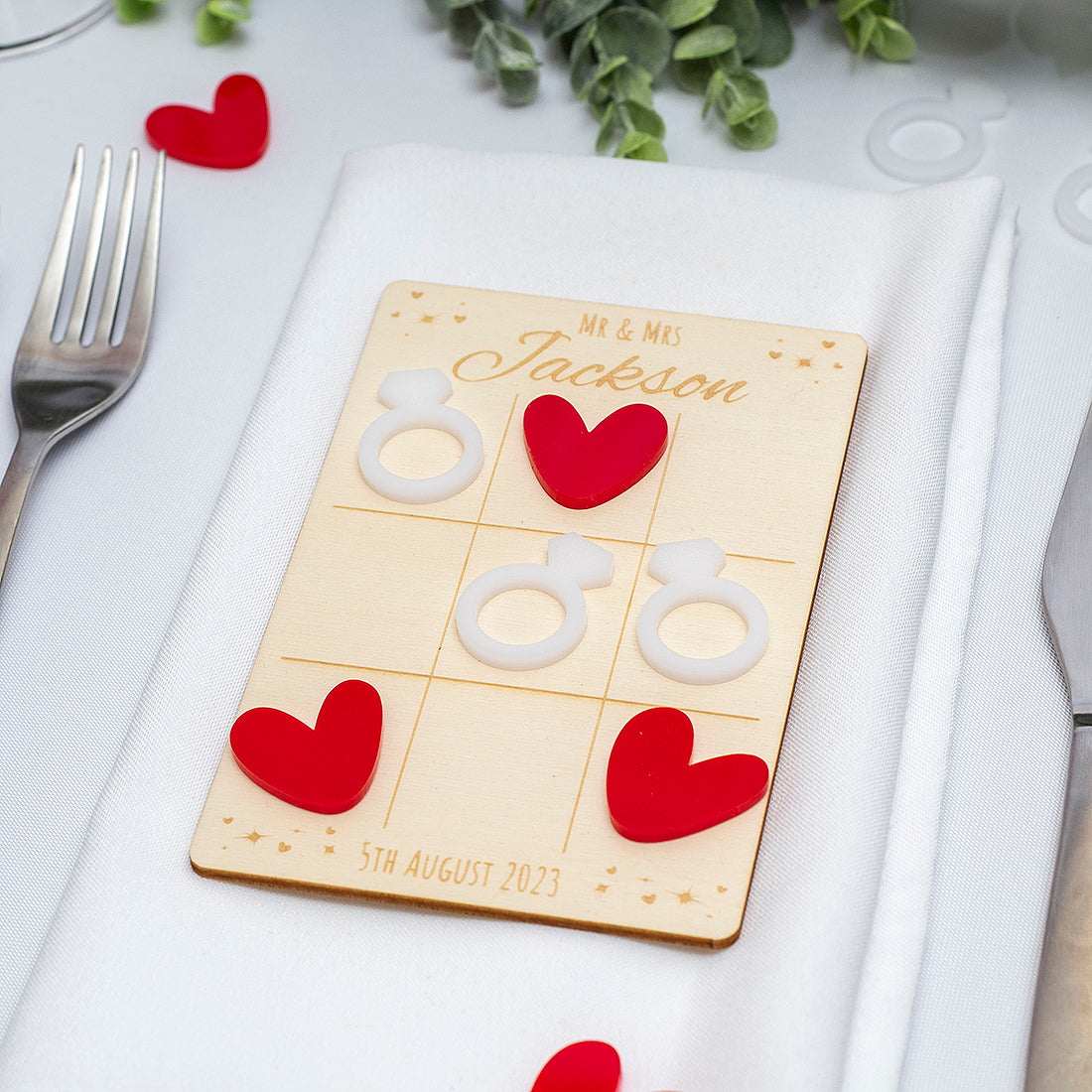 Hearts and Rings Wedding Tic Tac Toe Guest Favour Puzzle Game-Weddings by Lumi