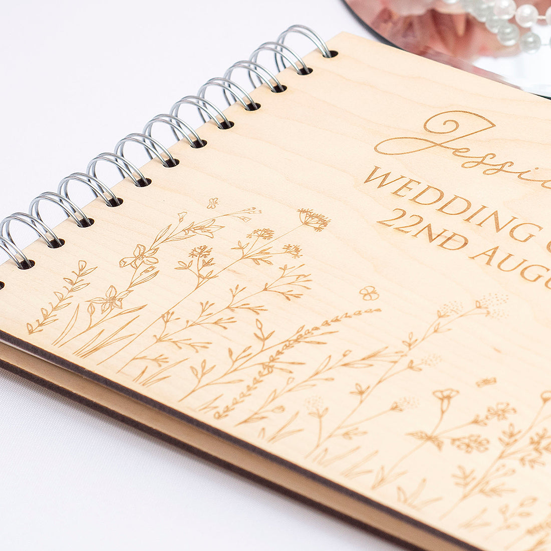 Wildflower Meadow Wooden Engraved Rustic Wedding Guest Book-Weddings by Lumi