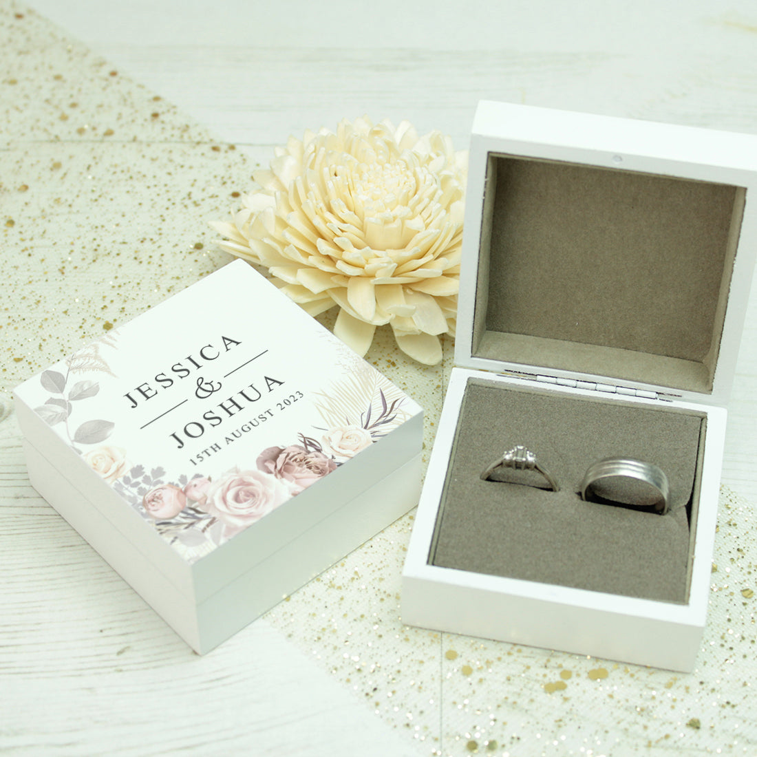 Blush Flowers Wooden Wedding Ring Box-Weddings by Lumi