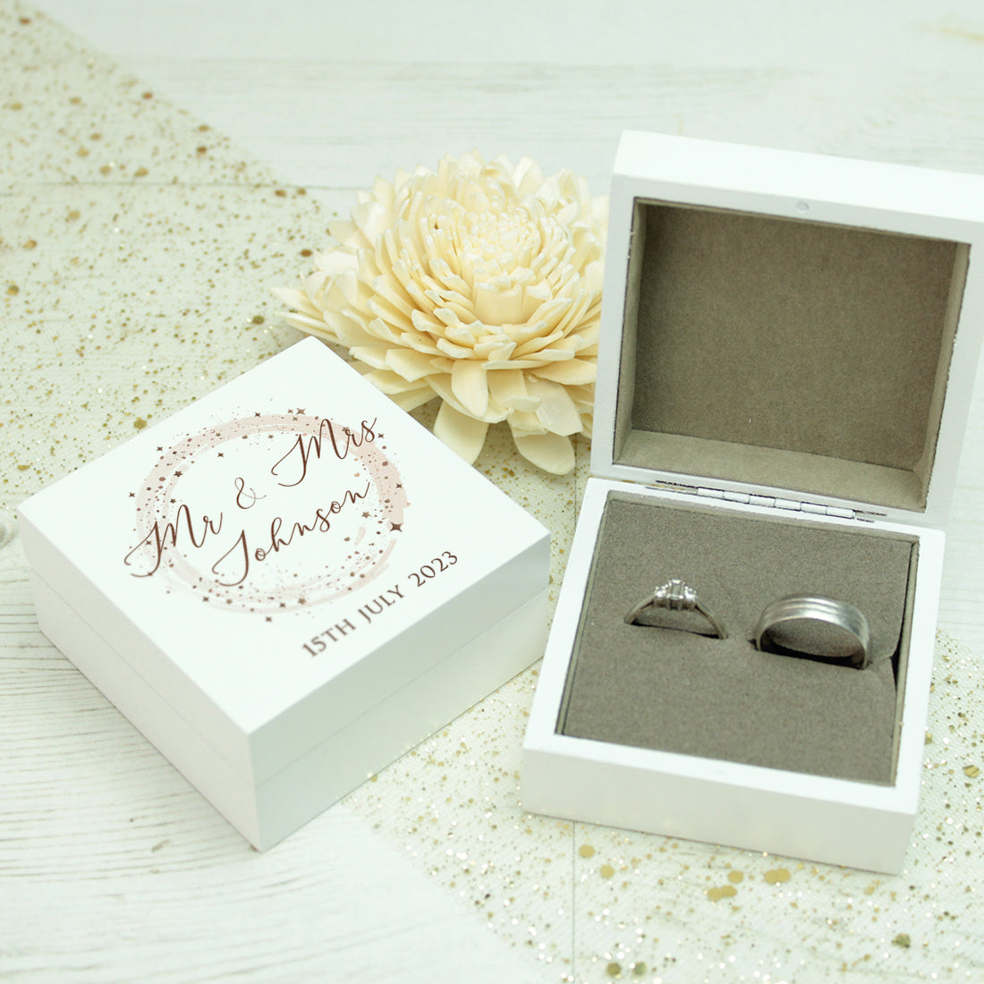 Sparkly Circle Wooden Wedding Ring Box-Weddings by Lumi