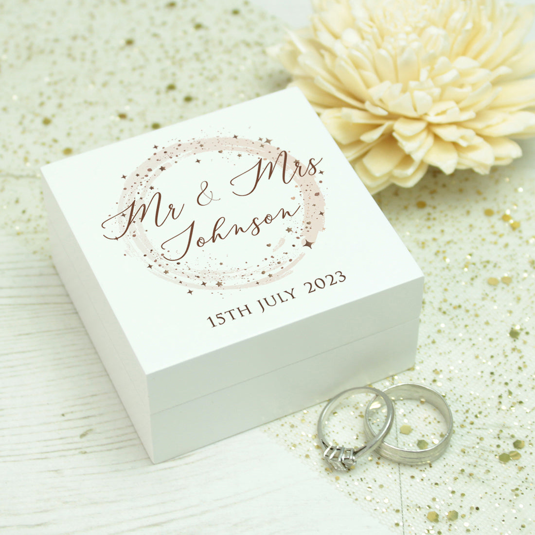 Sparkly Circle Wooden Wedding Ring Box-Weddings by Lumi